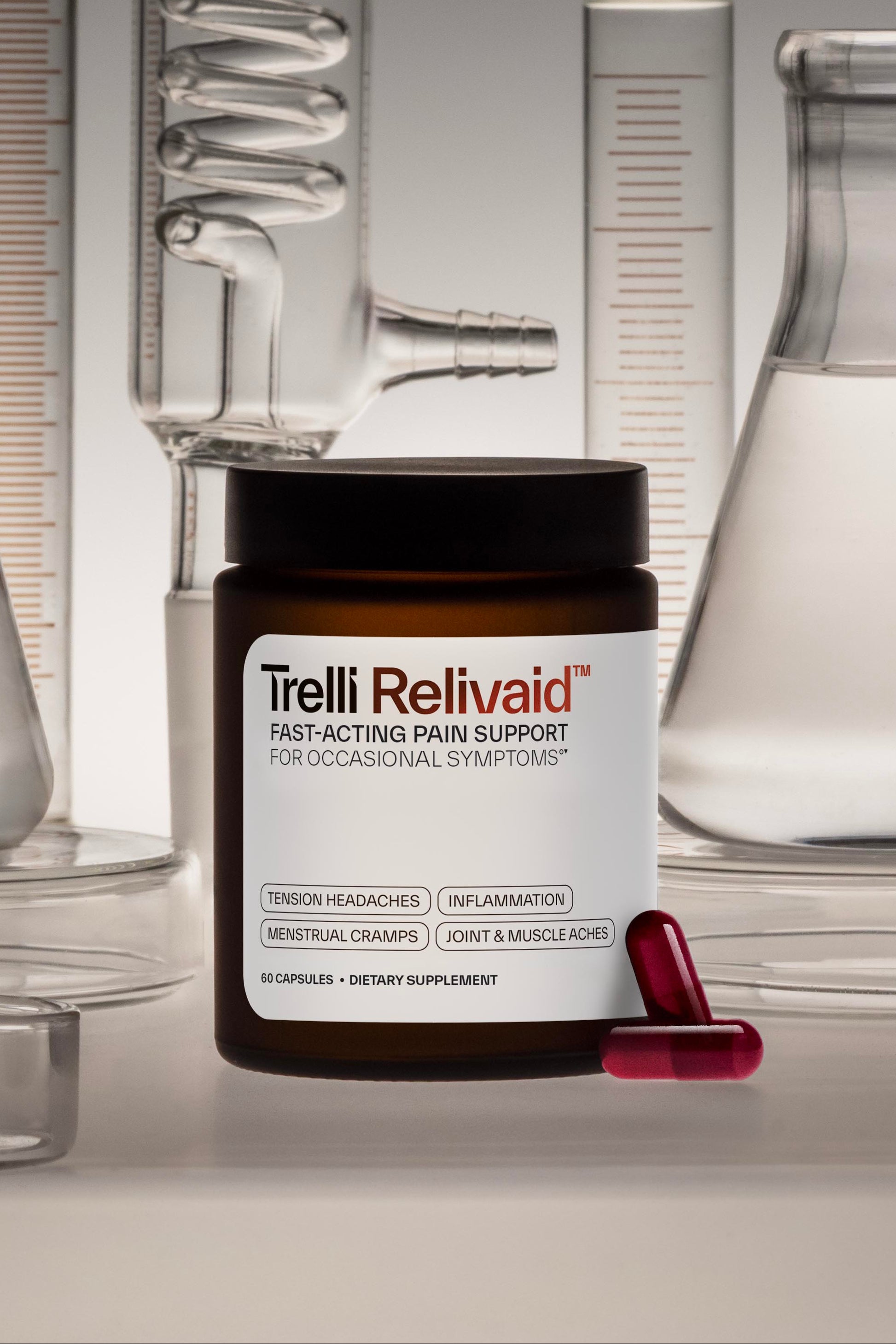 Relivaid natural pain relief for menstrual cramps, inflammation, and joint or muscle aches. 