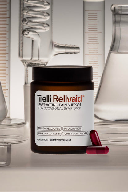 Relivaid natural pain relief for menstrual cramps, inflammation, and joint or muscle aches. 